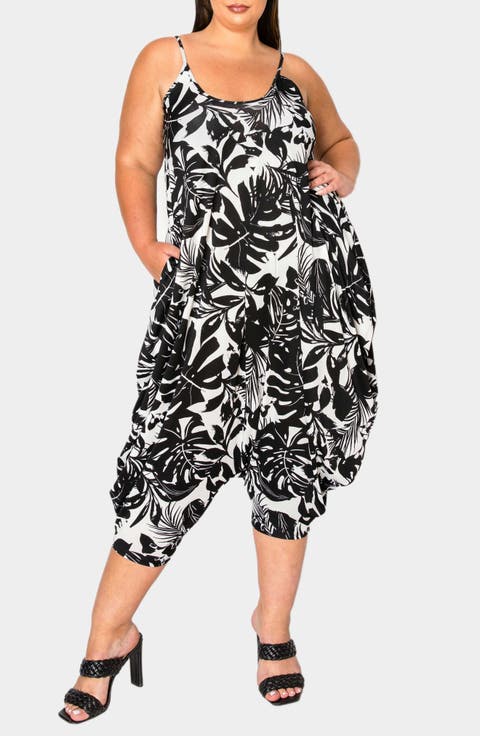 Kiana Palm Print Jumpsuit (Plus)