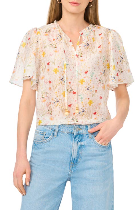 Tie Neck Flutter Sleeve Top