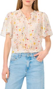 Vince Camuto Tie Neck Flutter Sleeve Top