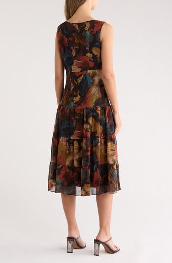 Sleeveless Tiered Chiffon Midi Dress