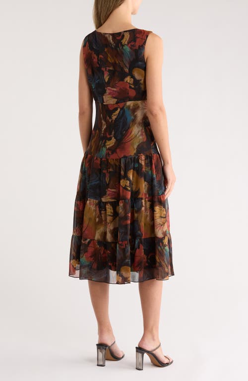 Connected Apparel Sleeveless Tiered Chiffon Midi Dress In Brown