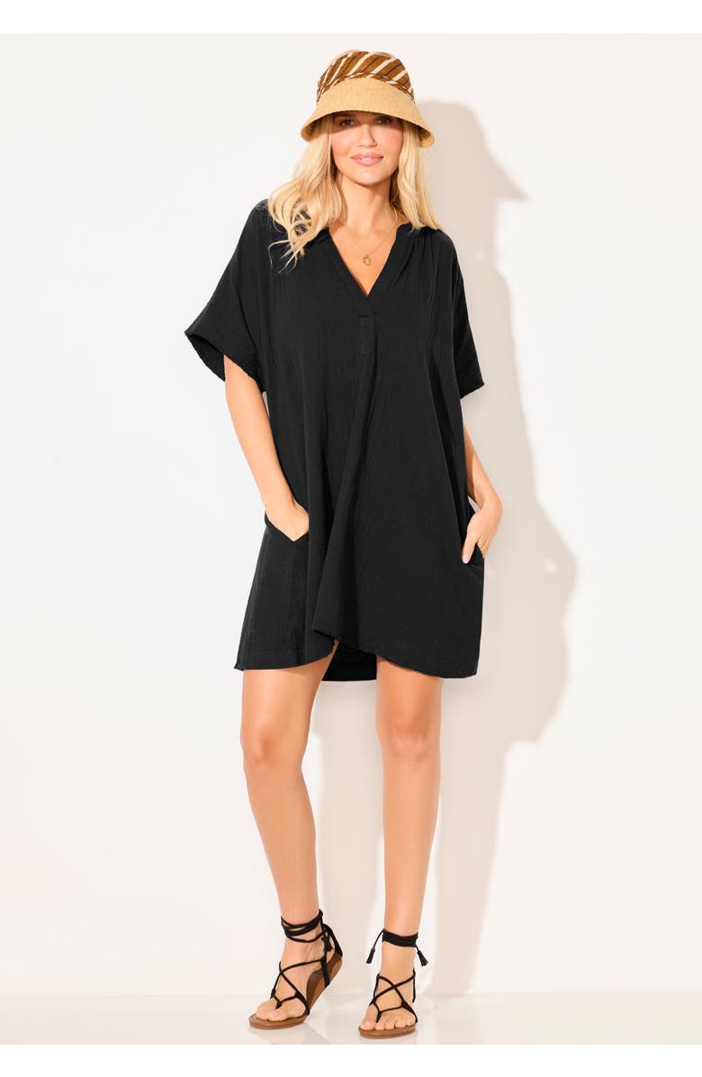 Swimsuits for All Cotton Gauze V-Neck Cover Up, Alternate, color, Black