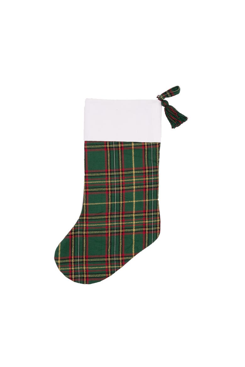 Poinsettia Plaid Christmas Stocking, Alternate, color, Green