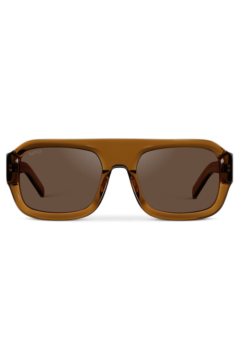 Harlee - 54mm Rectangular Aviator Polarized Sunglasses, Main, color, Caramel Brown