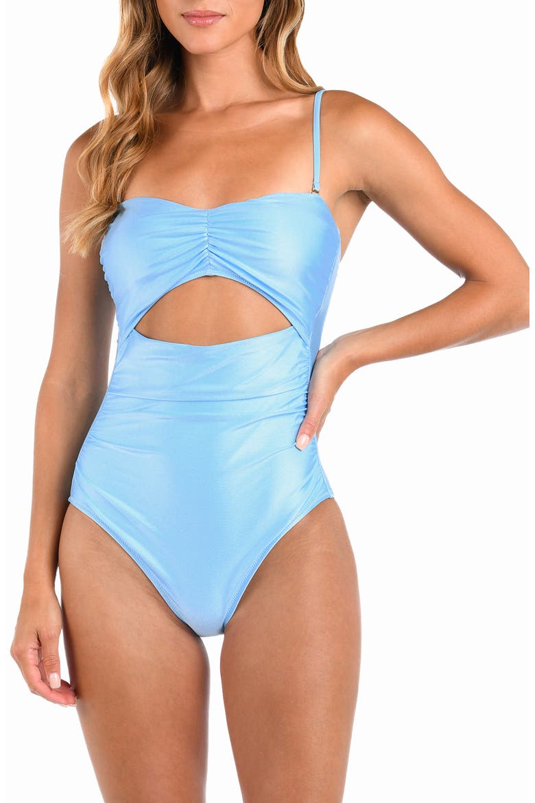 Lily Cutout Ruched One-Piece Swimsuit, Main, color, SKY