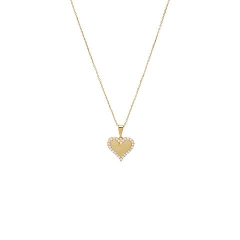 Diamond Solid/Pave Heart Pendant Necklace 14K