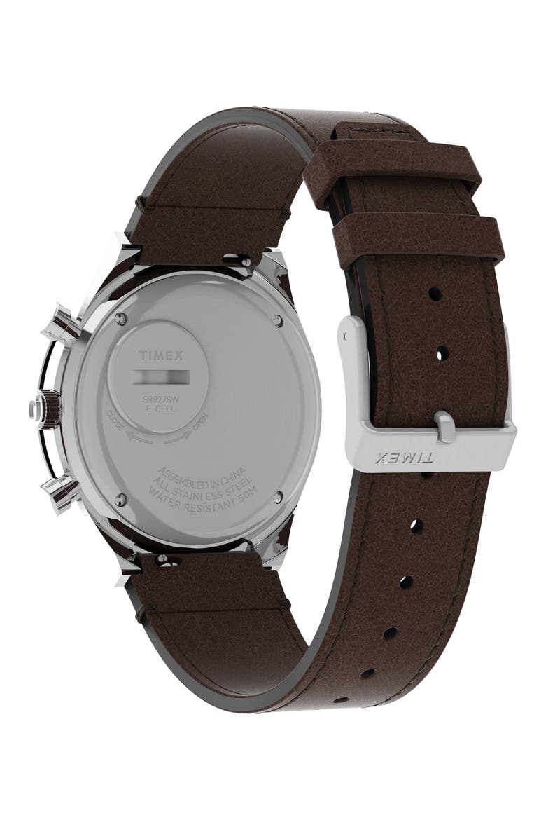 Q Timex Chronograph Leather Strap Watch, 40mm, Alternate, color, STAINLESS STEEL