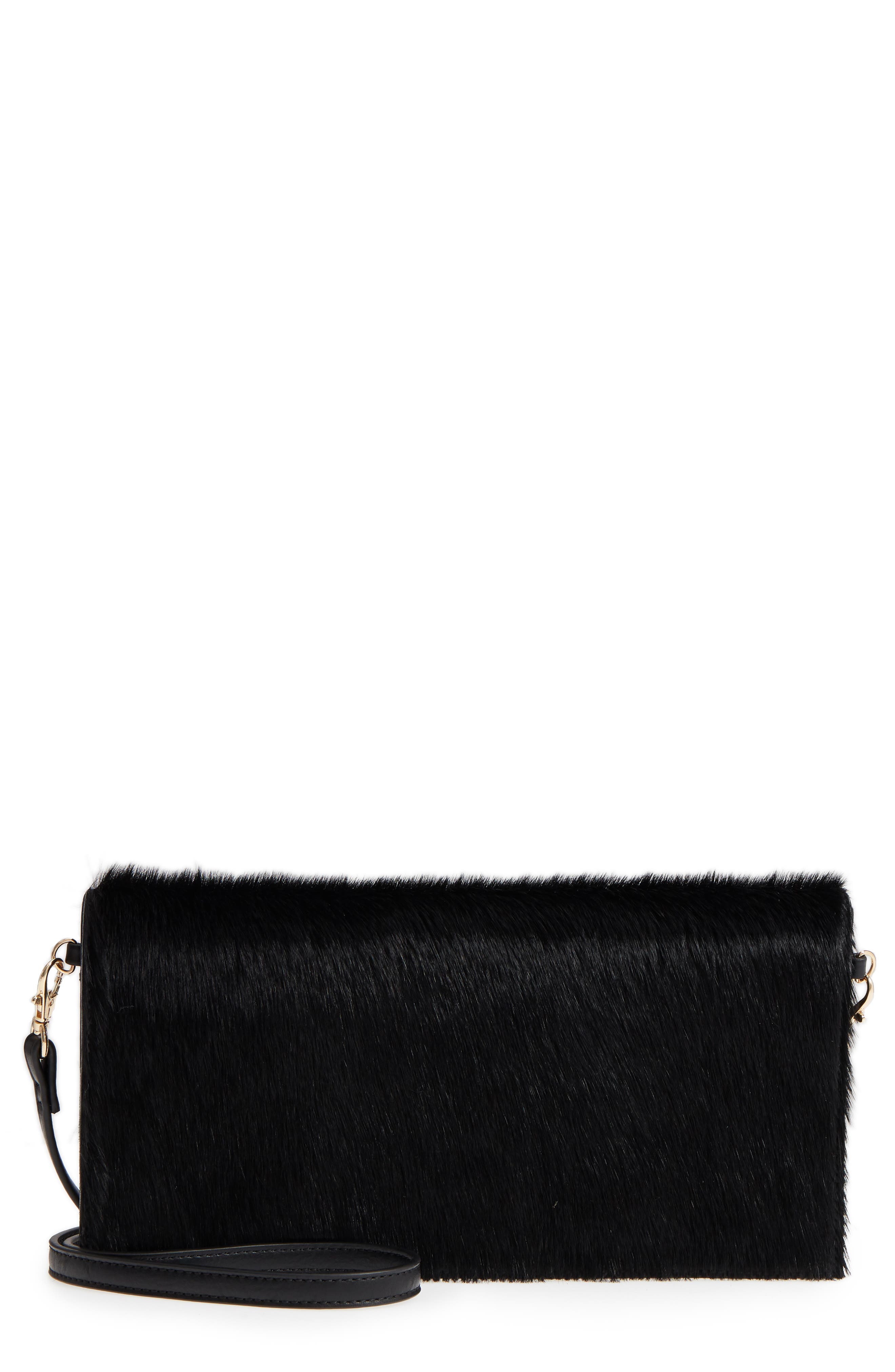 Tesso Genuine Calf Hair Clutch, Main, color, BLACK