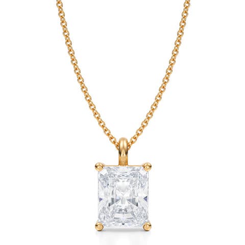 Radiant Solitaire Lab Diamond Pendant Necklace 14K 3.0ct