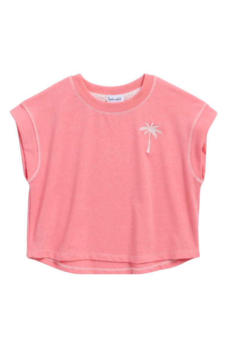 Splendid Kids' Tropical Embroidered T-Shirt, Main, color, Flamingo