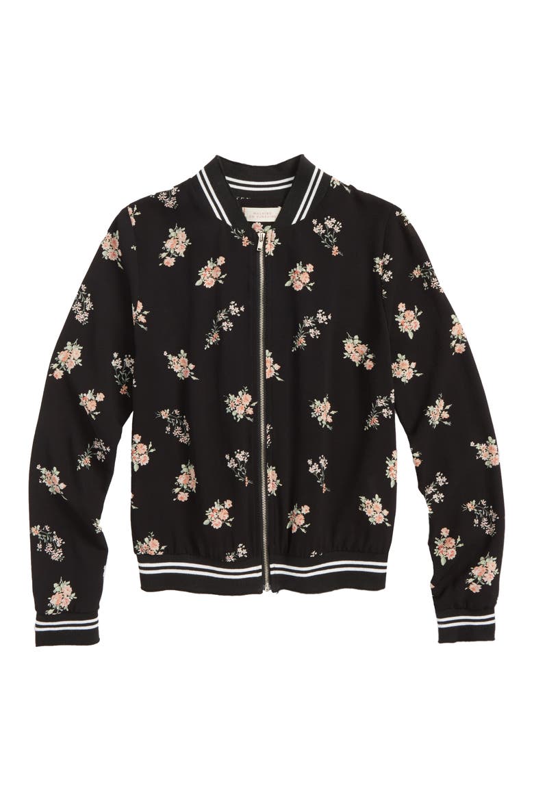 Floral Bomber Jacket, Main, color, BLACK