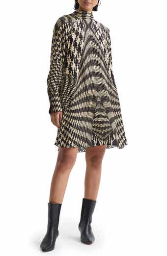 Reiss Ester Mixed Houndstooth Plaid Long Sleeve Swing Dress