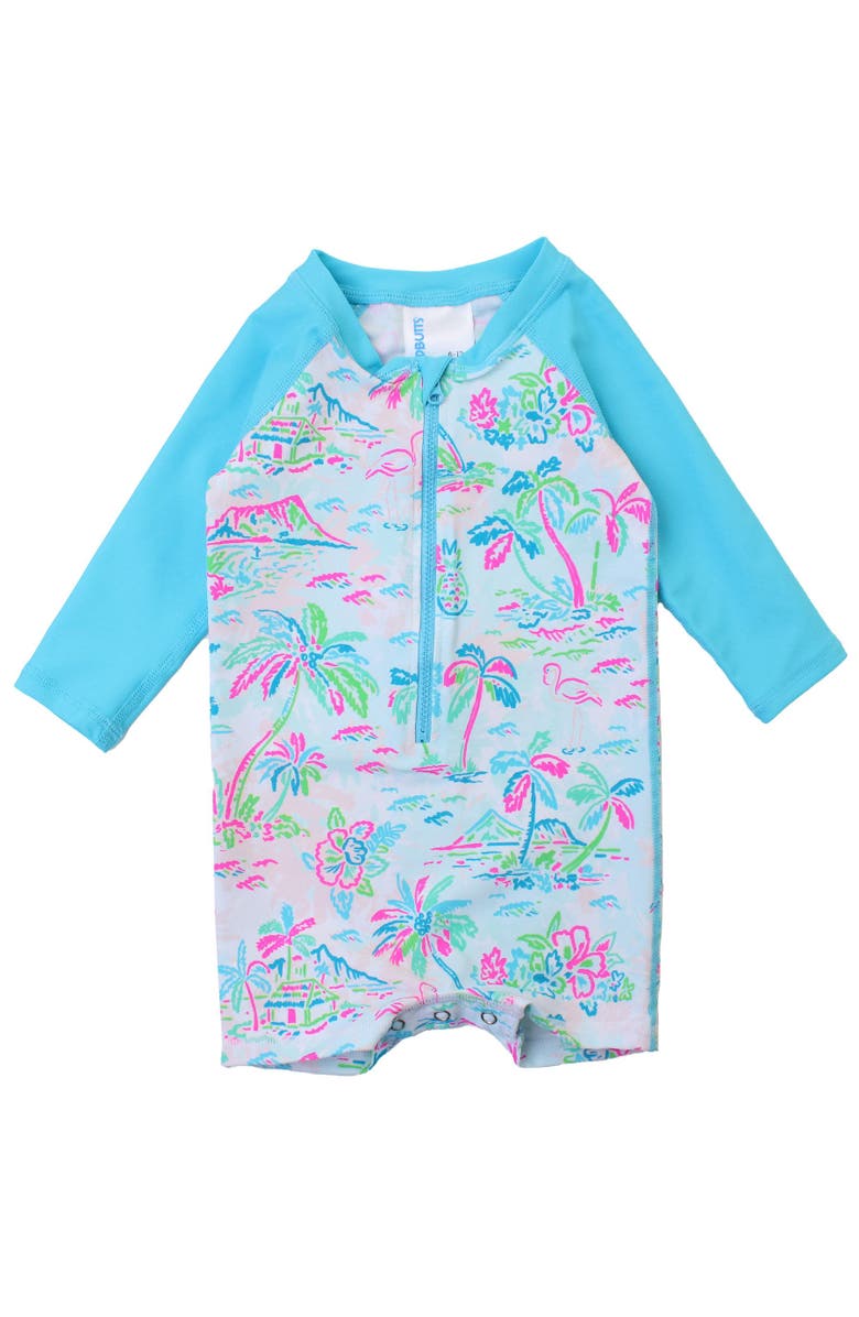 RuggedButts Boys Long Sleeve One Piece Rash Guard, Main, color, Tropical Resort
