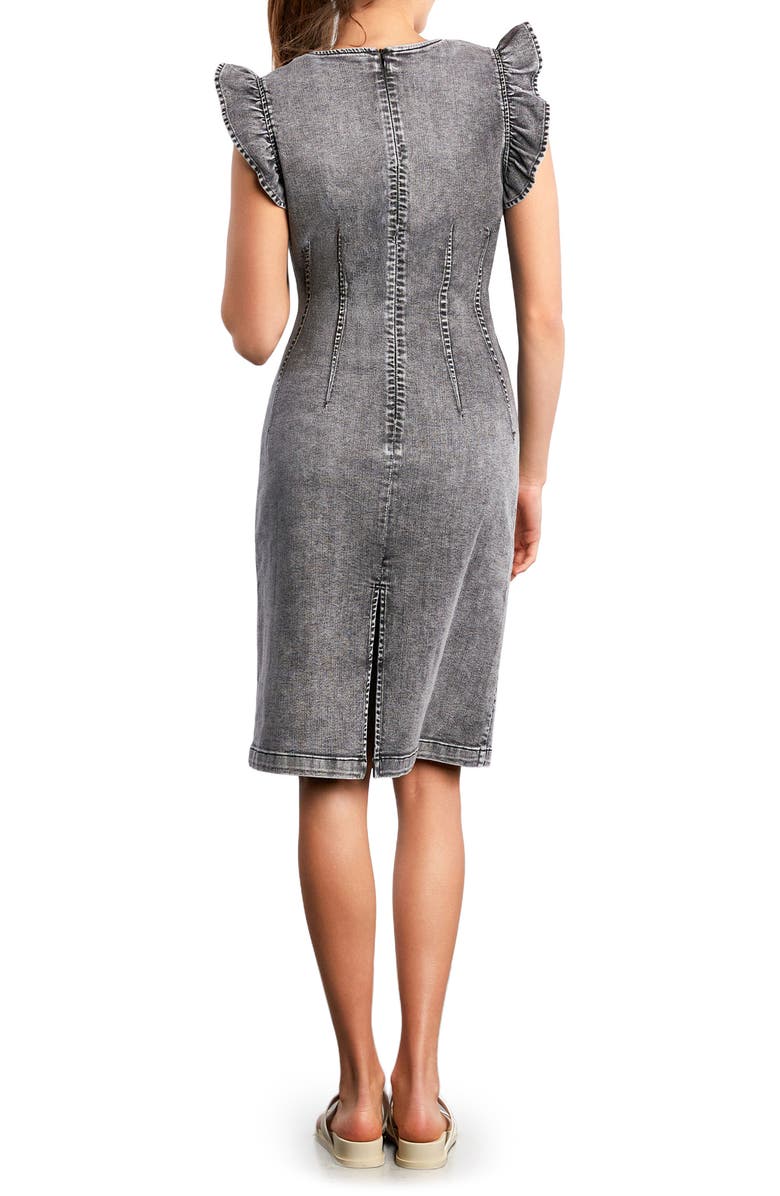 Wash Lab Denim Kitten Ruffle Sleeve Denim Dress, Alternate, color, Lush Grey