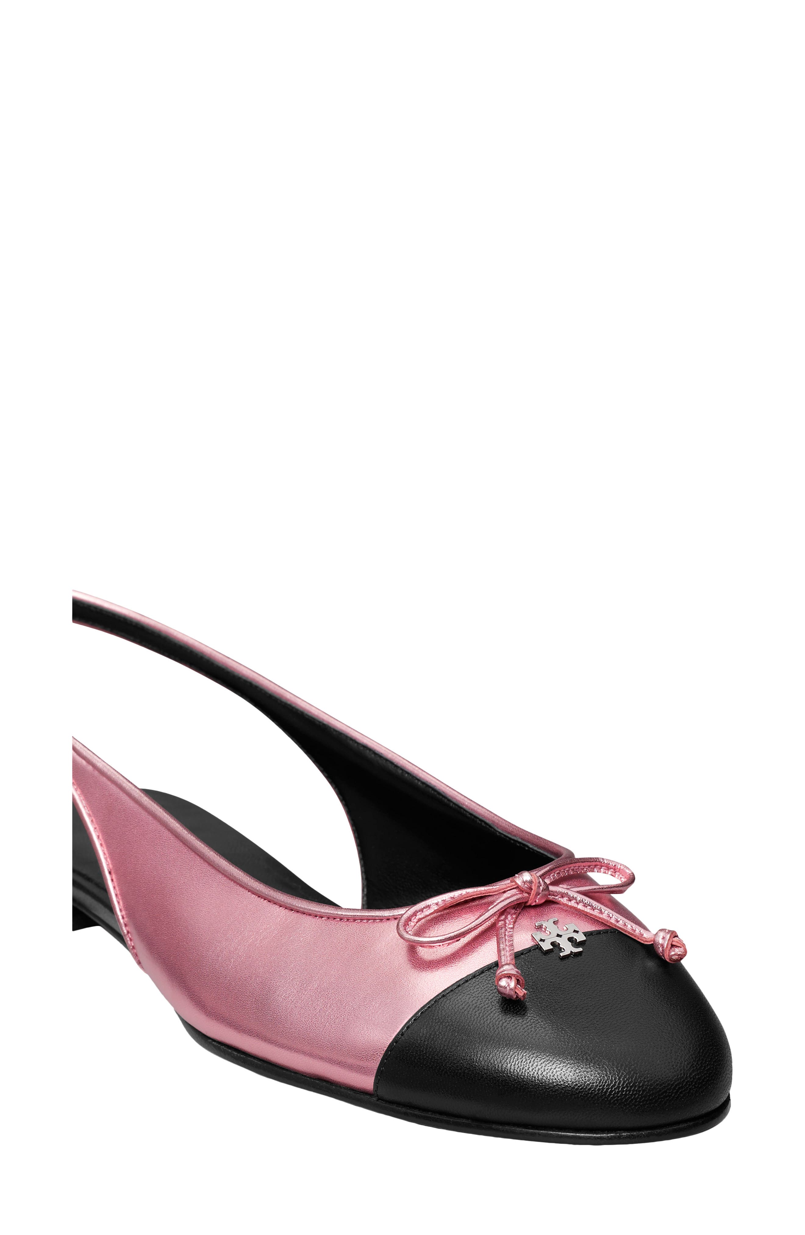 Tory Burch Slingback Cap Toe Flat, Alternate, color, Pink Etoile / Perfect Black