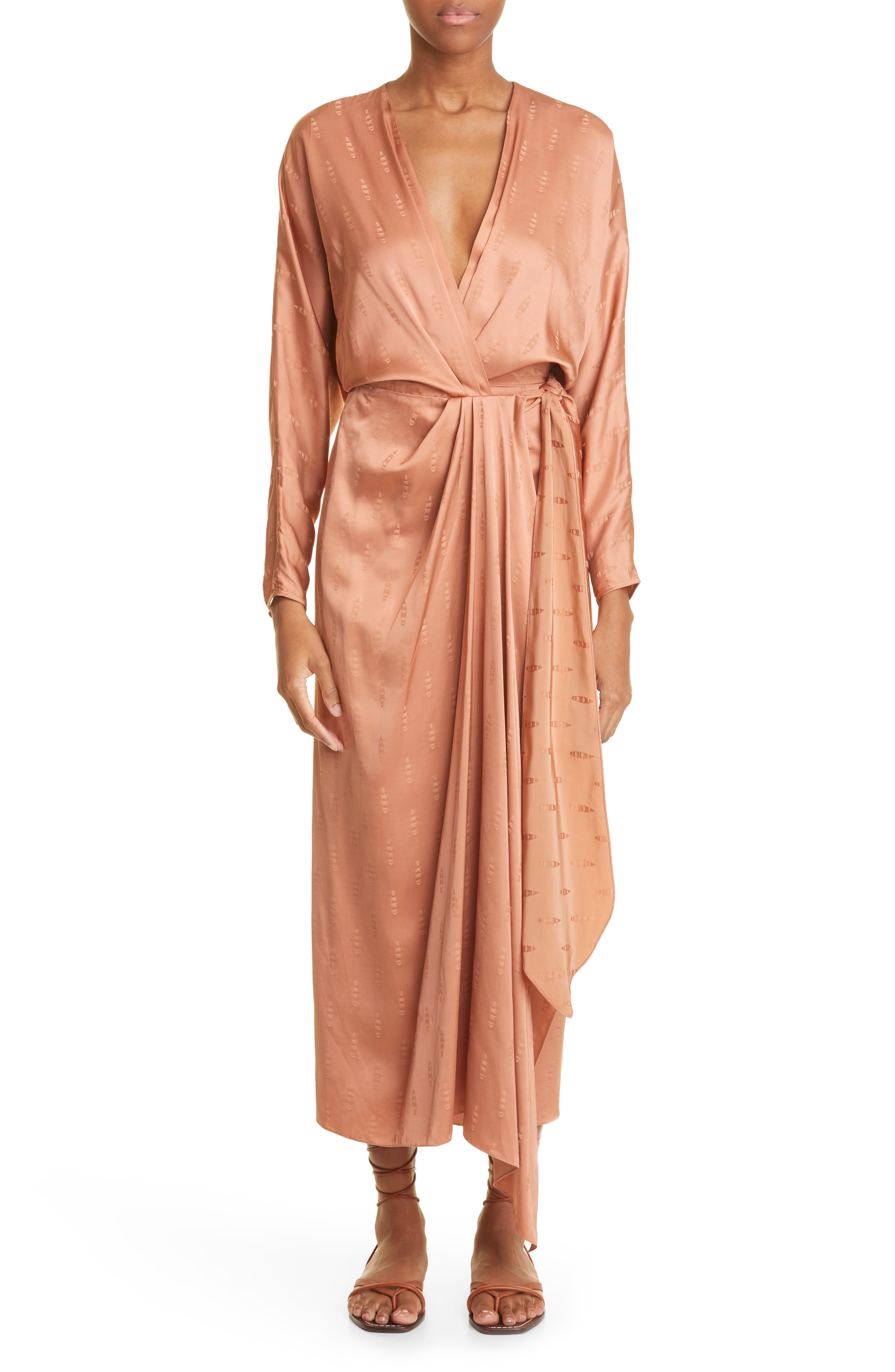 Johanna Ortiz Barnacle Jacquard Long Sleeve Satin Wrap Dress (Women ...