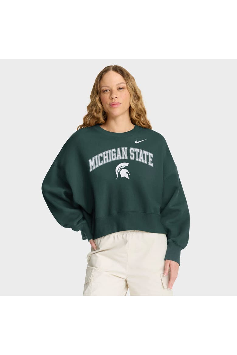 Women's Nike Green Michigan State Spartans Oversized Phoenix Arch Pullover Sweatshirt, Main, color, Green