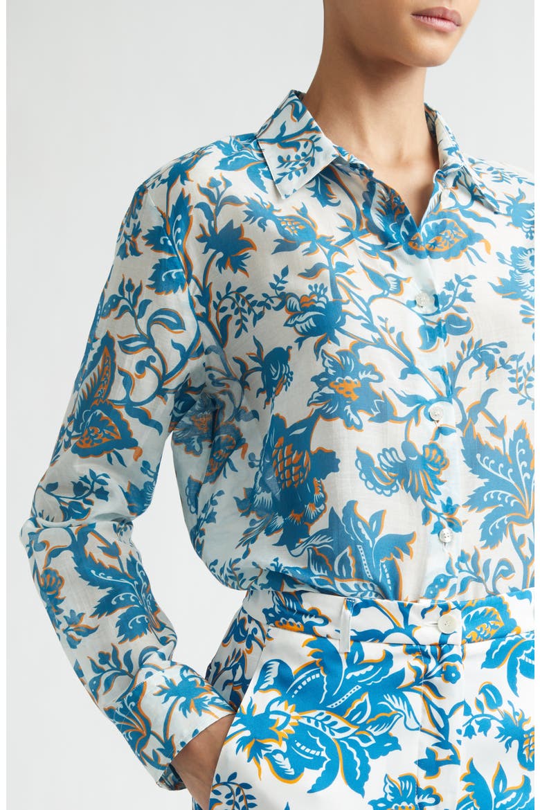 Floral Paisley Cotton & Silk Button-Up Shirt, Alternate, color, PRINT ON WHITE BASE