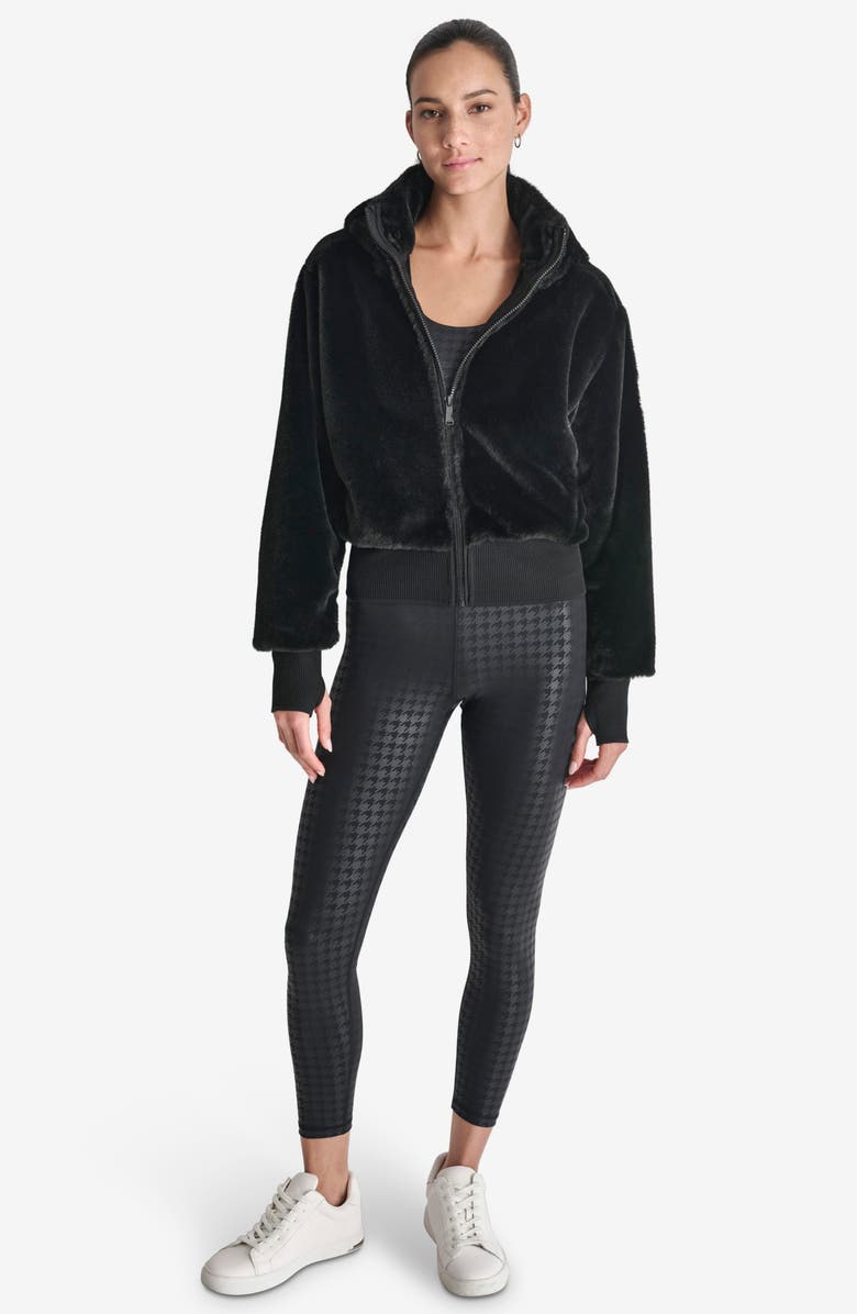 DKNY Faux Fur Zip Jacket with Removable Hood, Alternate, color, Black