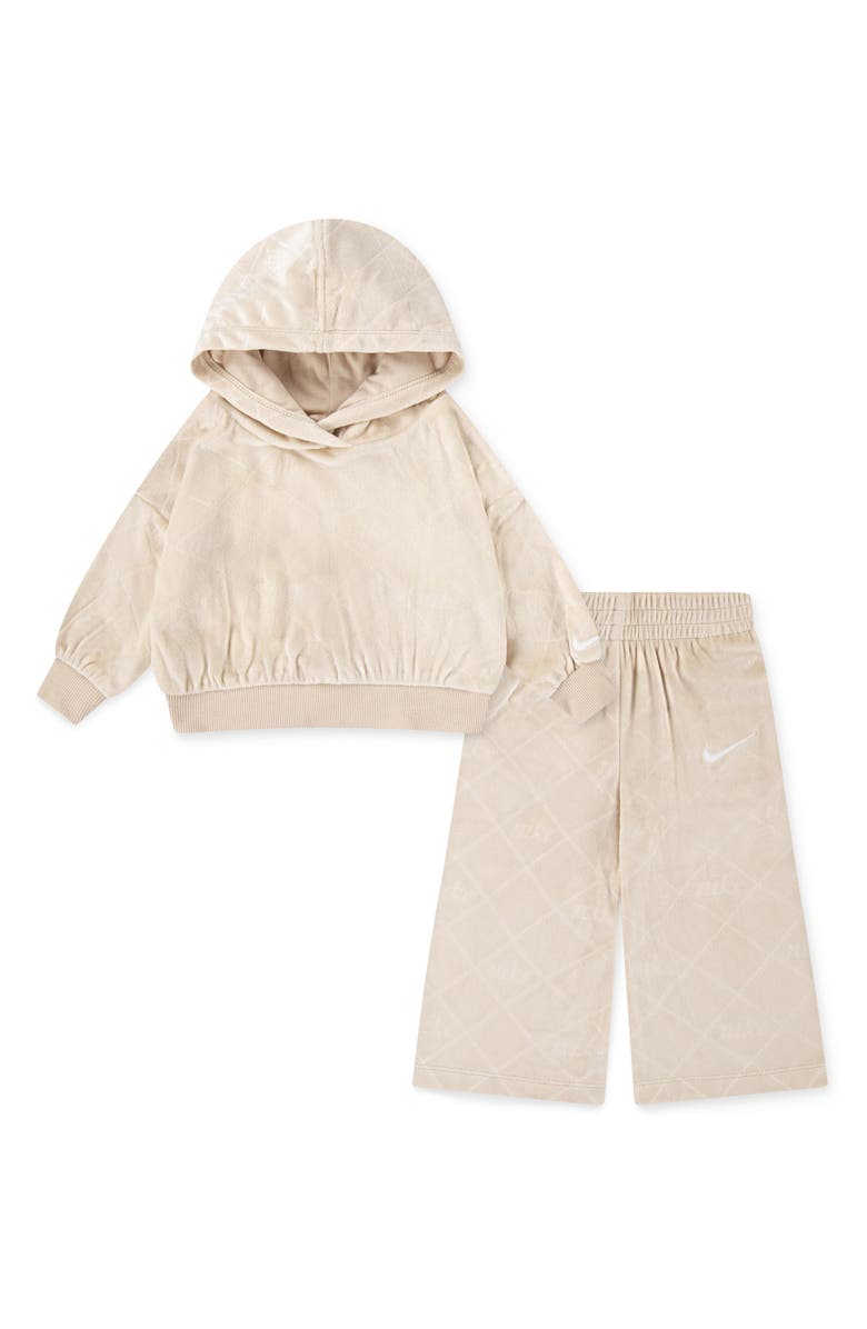 Nike Cozy Velour Monogram Hoodie & Wide Leg Pants Set, Main, color, 