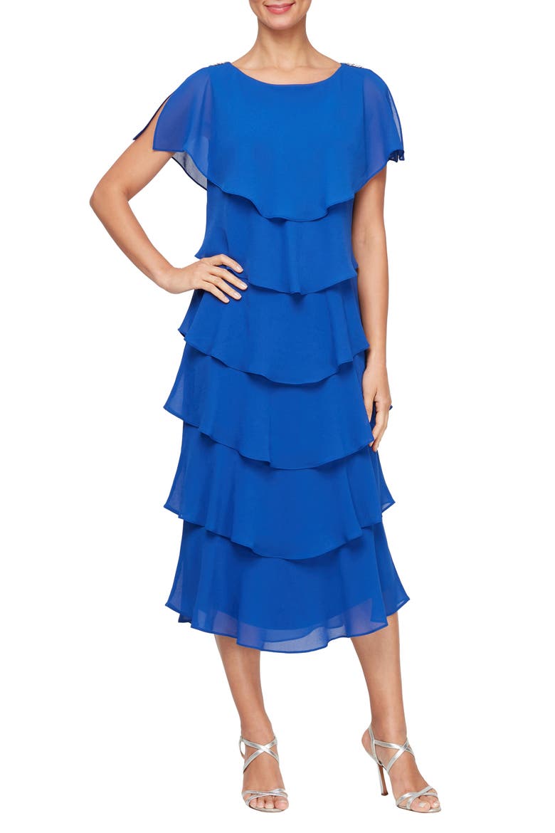 Tiered Chiffon Midi Dress, Main, color, COBALT