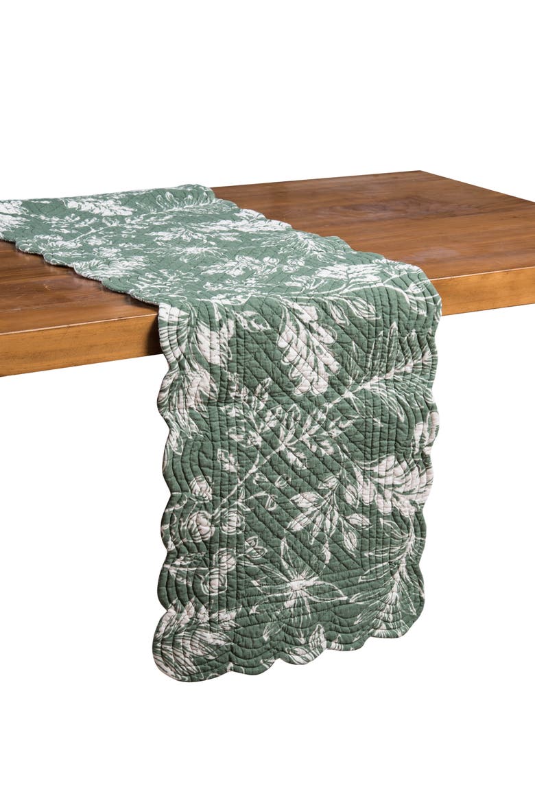 Everview Sage Botanical Quilted Table Runner 14" x 51", Main, color, White
