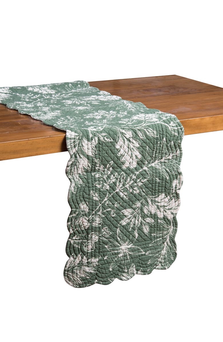 C&F Home Everview Sage Botanical Quilted Table Runner 14" x 51", Main, color, White