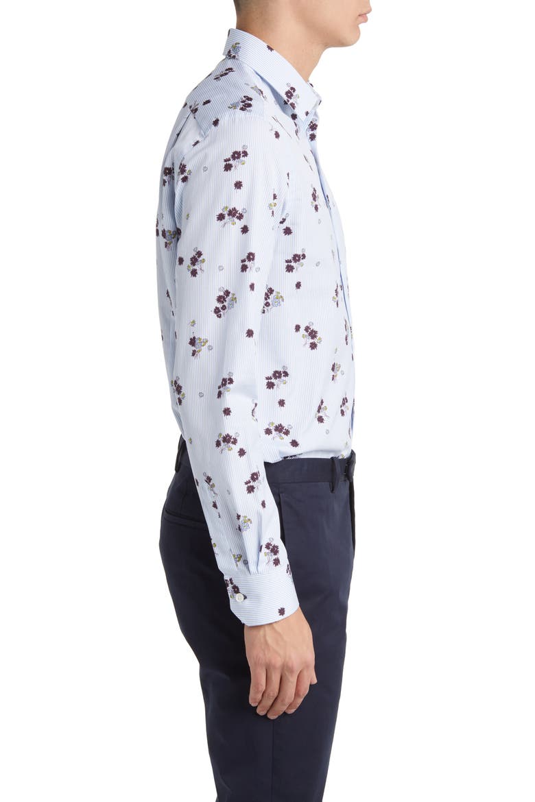 Tailored Fit Floral Stripe Cotton Dress Shirt, Alternate, color, LIGHT BLUE
