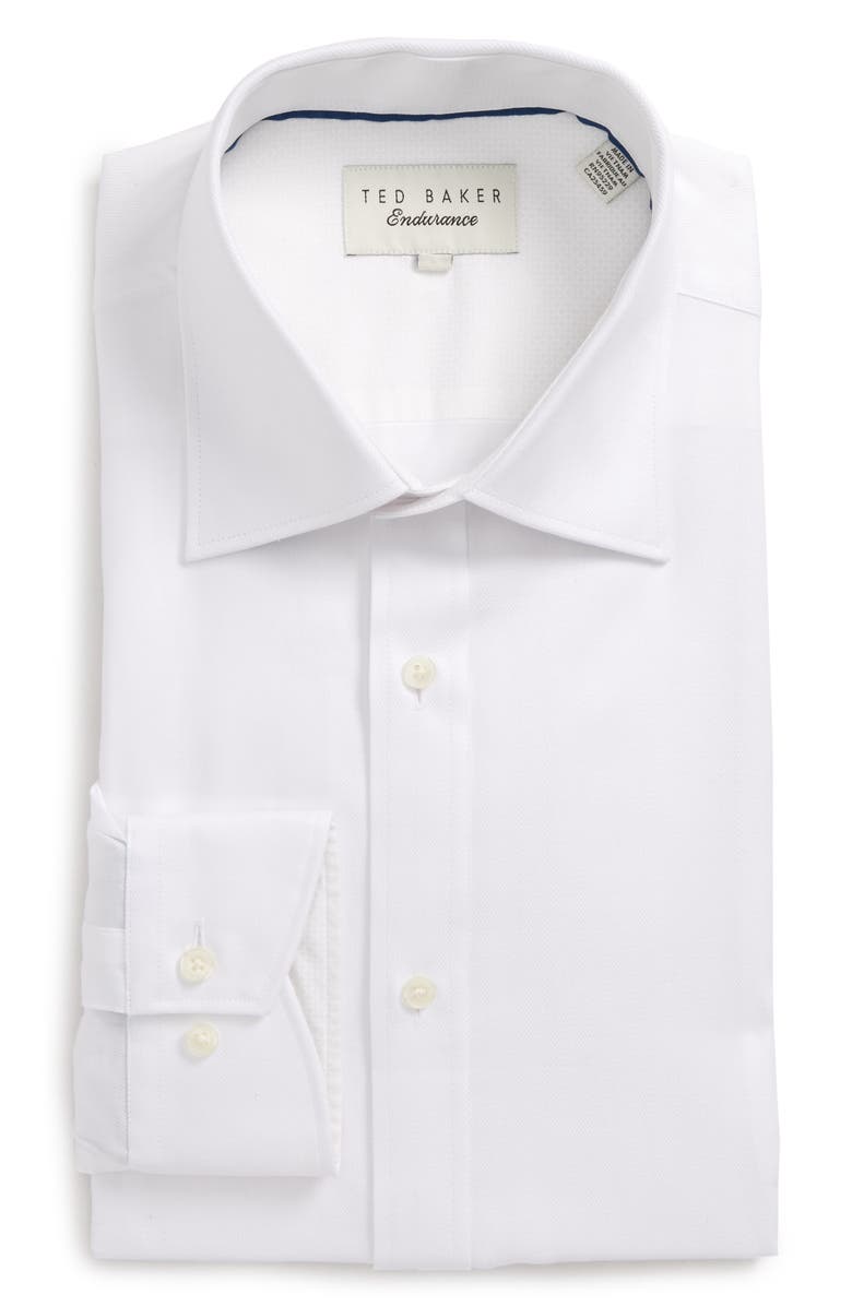 Ted Baker London Endurance Trim Fit Herringbone Dress Shirt, Main, color, White