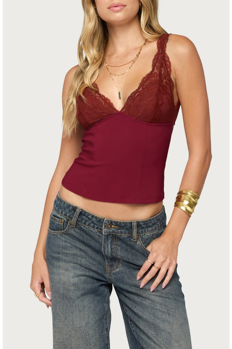 Dottie Lace Trim Woven Top, Main, color, BURGUNDY