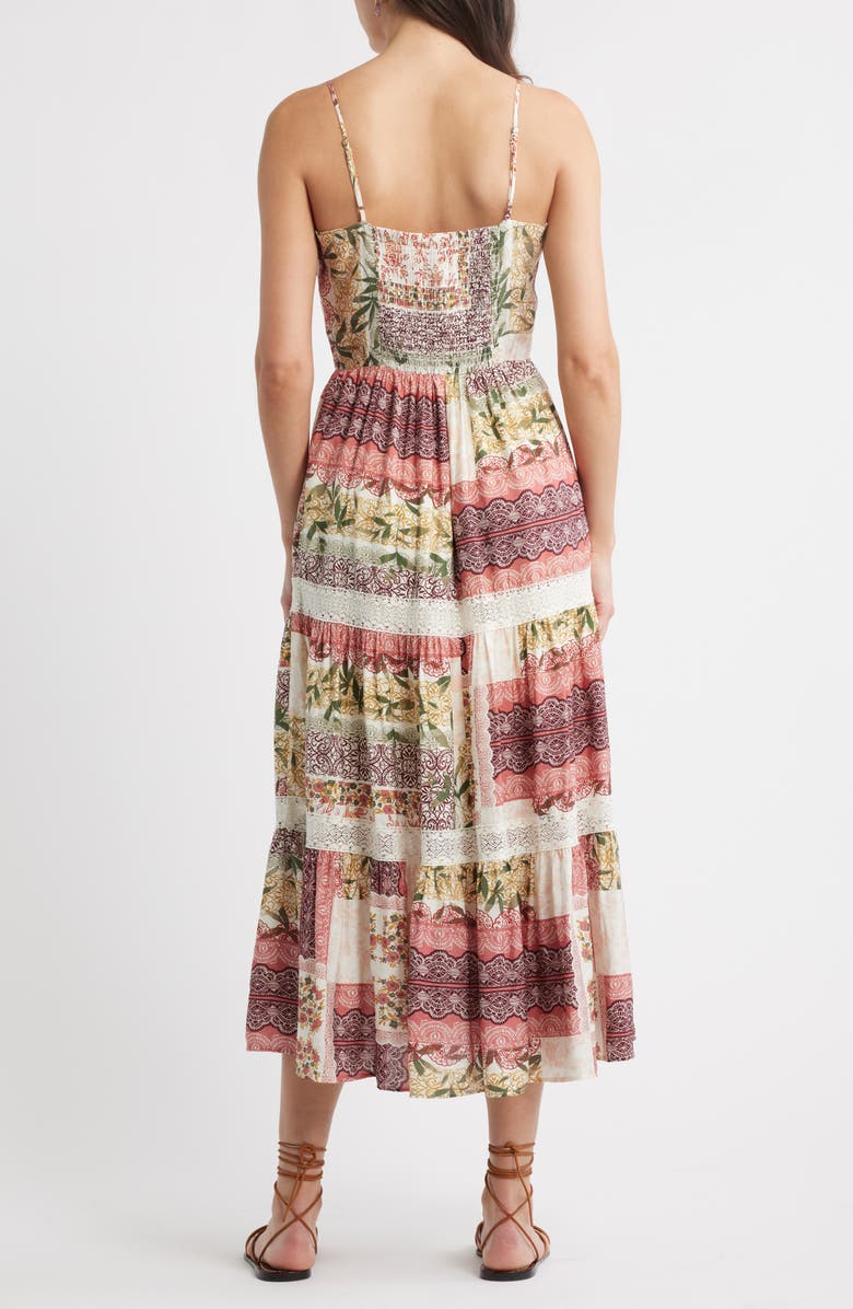 Chelsea28 Lace Inset Patchwork Midi Dress, Alternate, color, Burgundy Print Mix