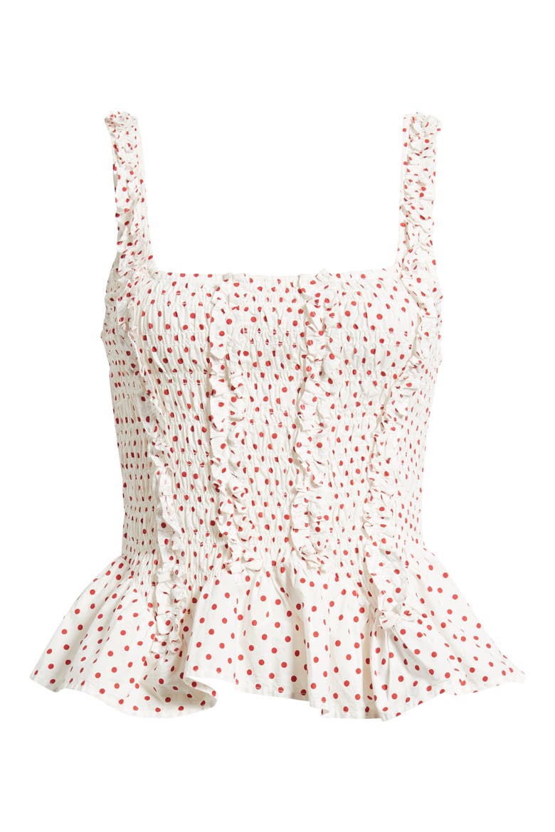 Raphi Smocked Peplum Cami, Alternate, color, WHITE