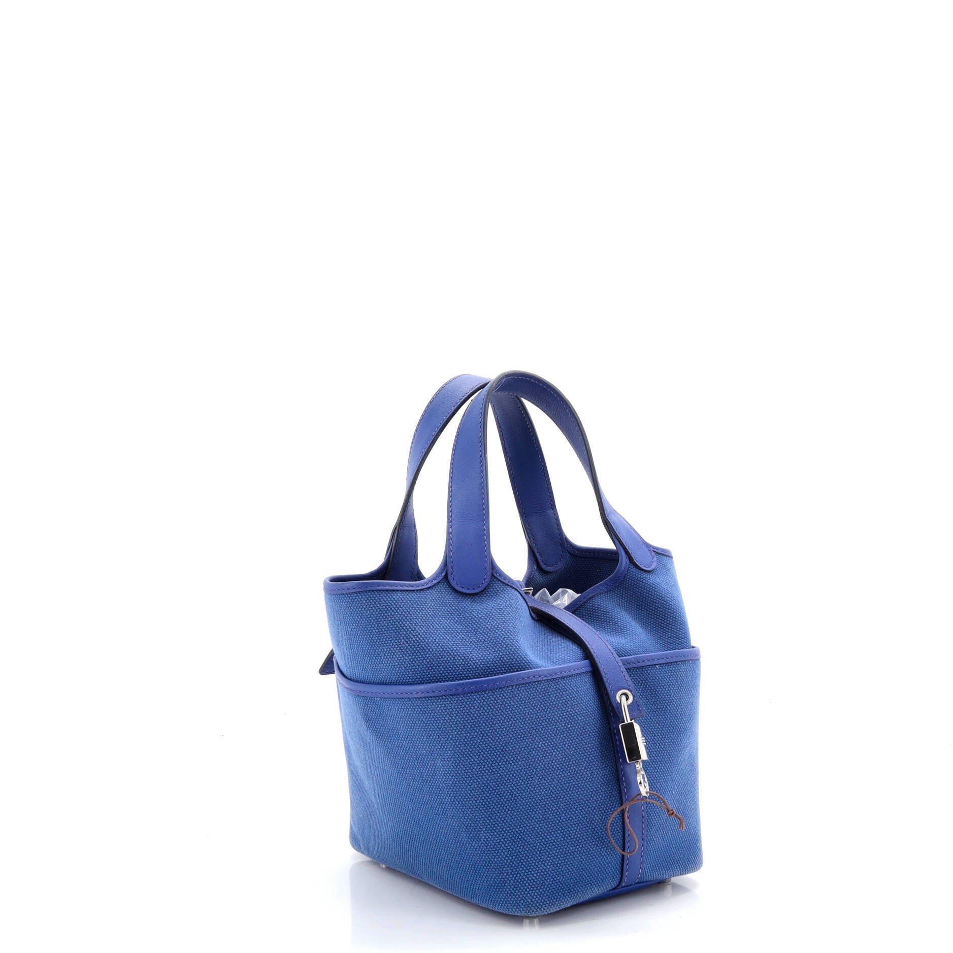 Pre-Owned Hermes Cargo Picotin Lock Bag Canvas and Swift PM, Alternate, color, Bleu Royal