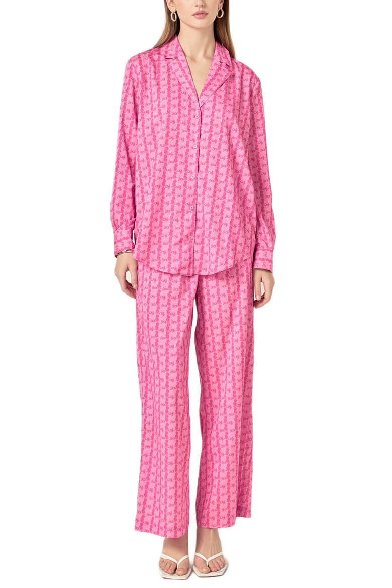 Leaf Print Wide Leg Pants, Alternate, color, PINK