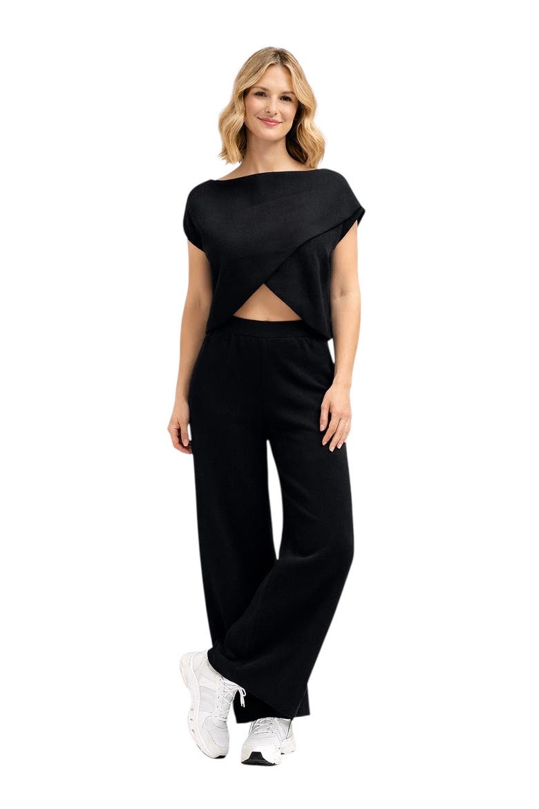 Cool Knit Flexible Waist Palazzo Pants, Main, color, Black