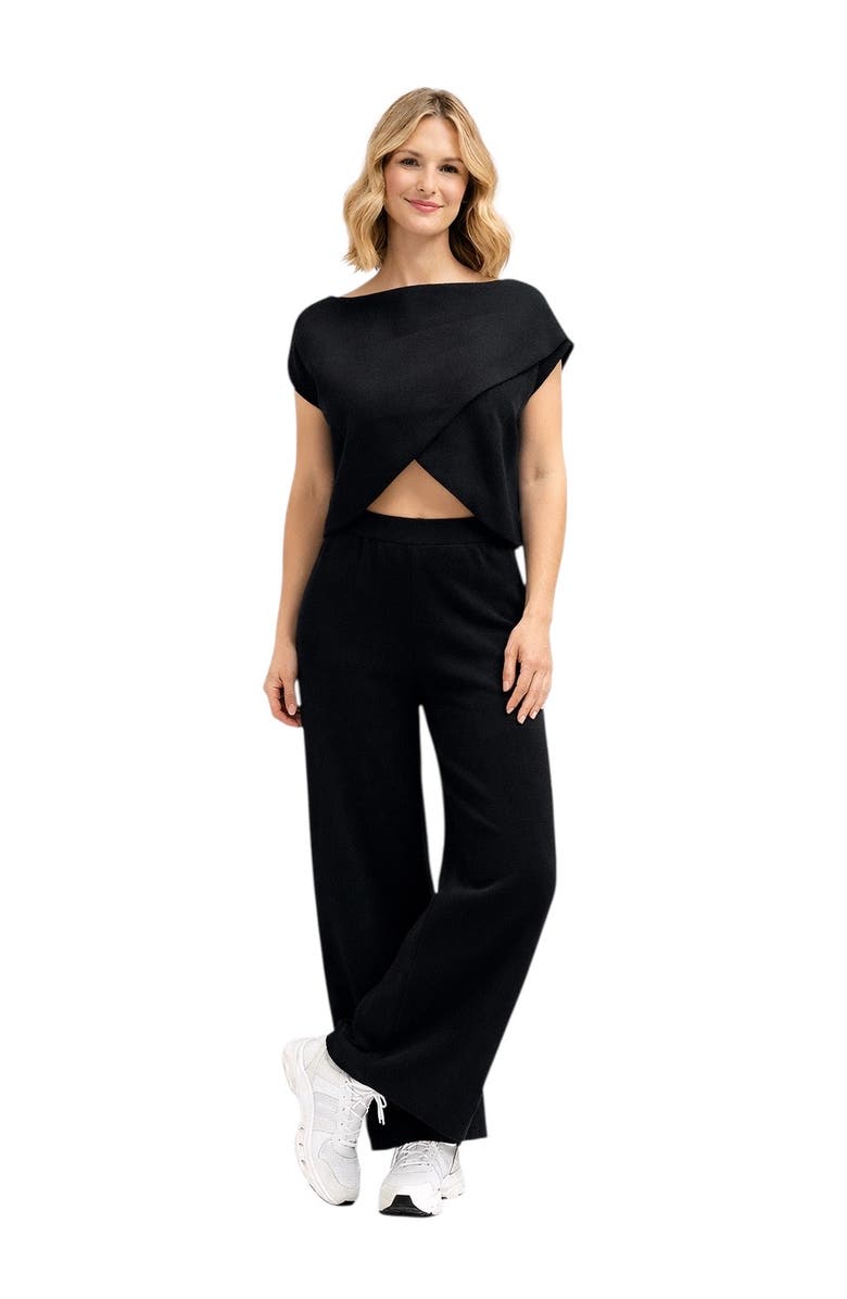 Accouchée Cool Knit Flexible Waist Palazzo Pants, Main, color, Black