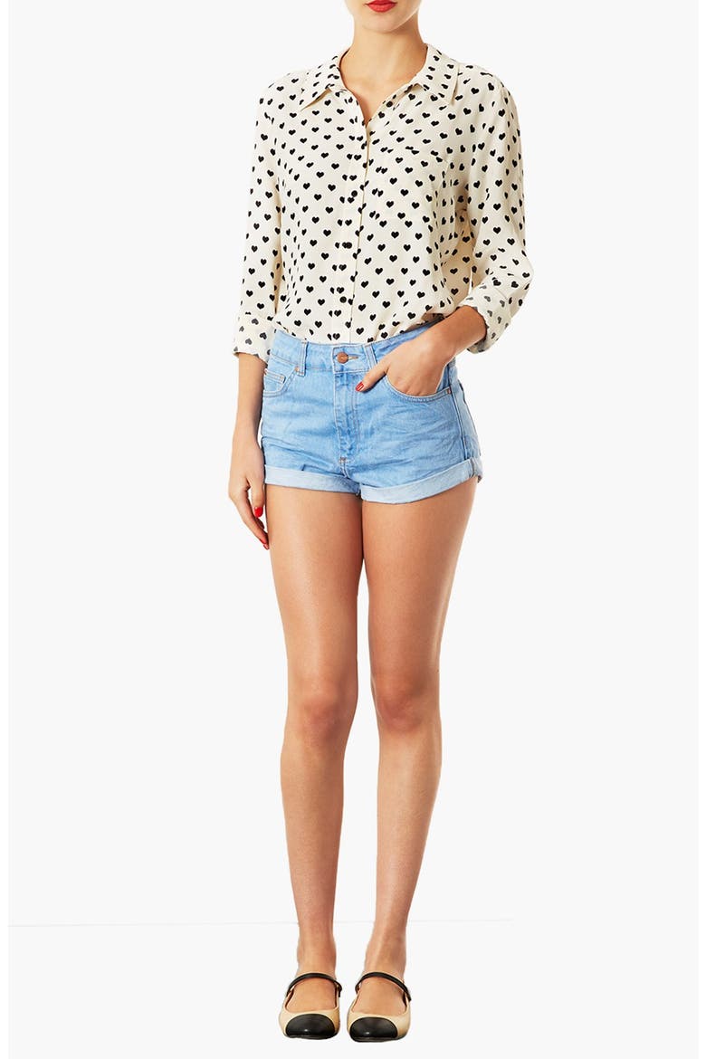 Heart Print Marocain Shirt, Alternate, color, IVORY