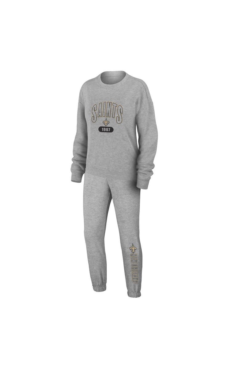 WEAR by Erin Andrews Women's WEAR by Erin Andrews Heather Gray New Orleans Saints Knit Long Sleeve Tri-Blend T-Shirt & Pants Sleep Set, Main, color, Heather Gray