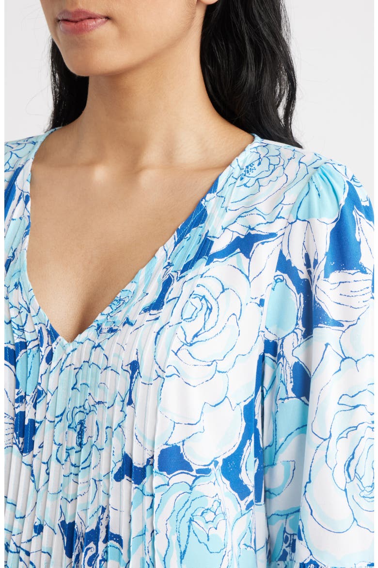 Danika Pleated Bodice Floral Tunic Minidress, Alternate, color, CAPRI BLUE ROSANNA