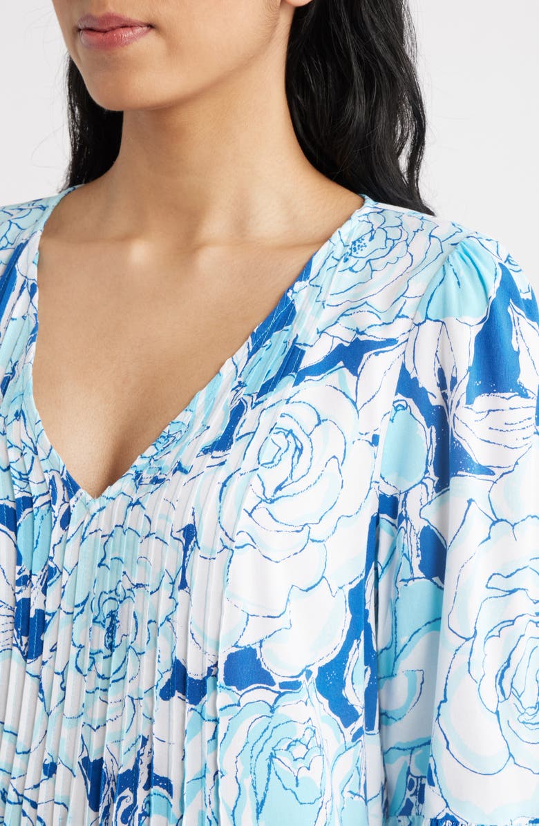 Lilly Pulitzer<sup>®</sup> Danika Pleated Bodice Floral Tunic Minidress, Alternate, color, Capri Blue Rosanna