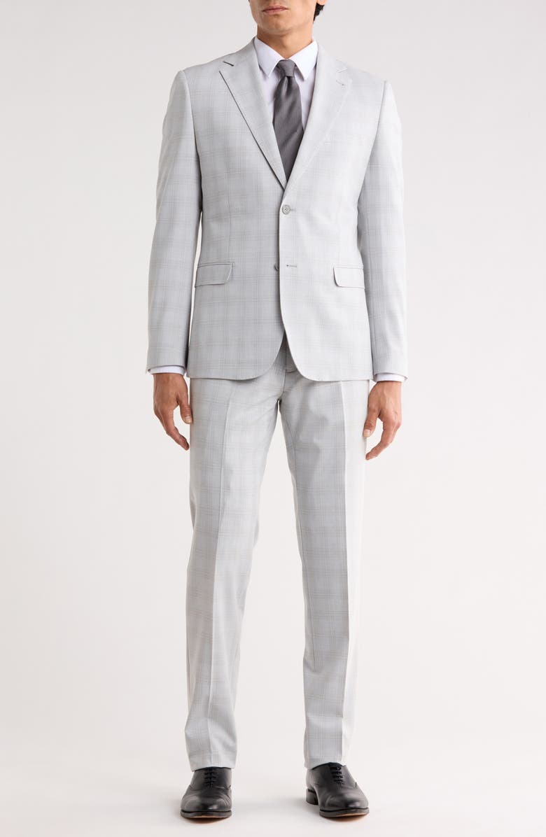 ZANETTI Trim Fit Windowpane Print Suit, Main, color, Tan