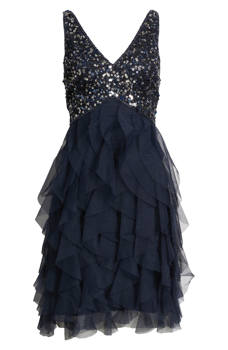 Pisarro Nights Beaded Ruffle Skirt Minidress, Alternate, color, Navy