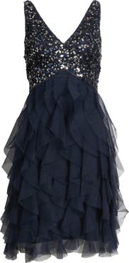 Pisarro Nights Beaded Ruffle Skirt Minidress
