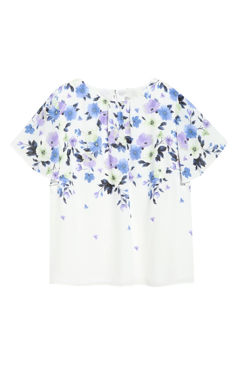 KASPER Flutter Sleeve Top, Alternate, color, Lily White Multi