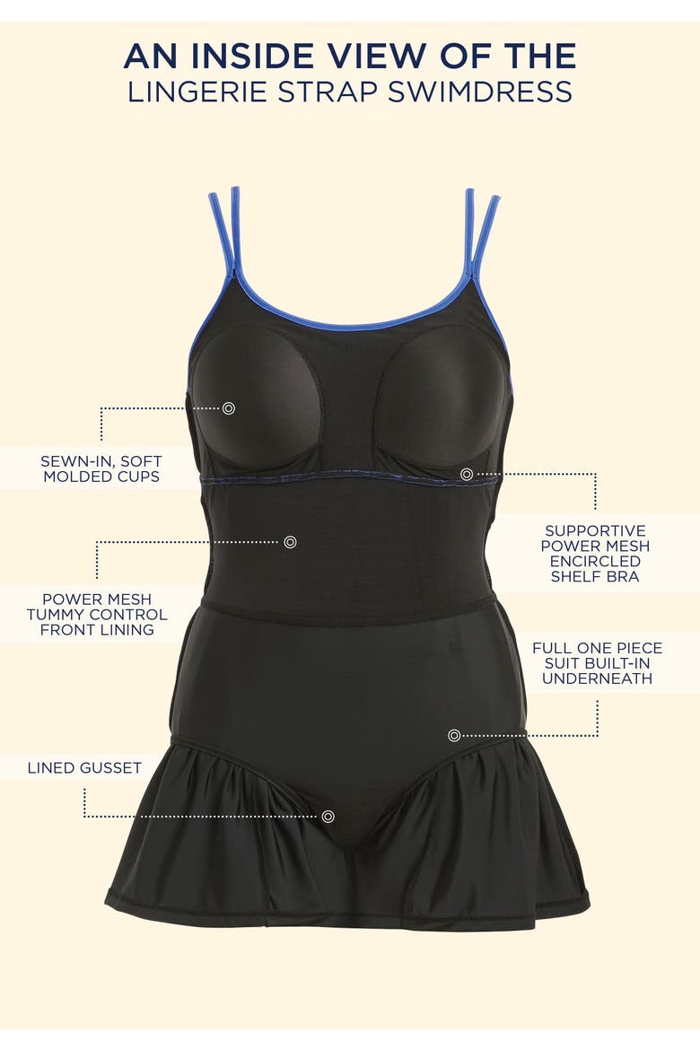 Lingerie Strap Swimdress, Alternate, color, Black Pink