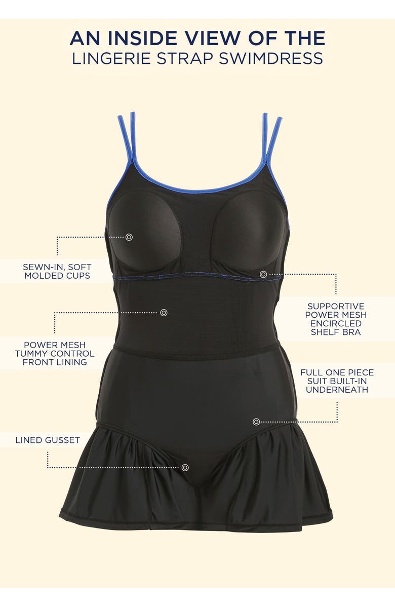 Swimsuits for All Lingerie Strap Swimdress, Alternate, color, Black Pink