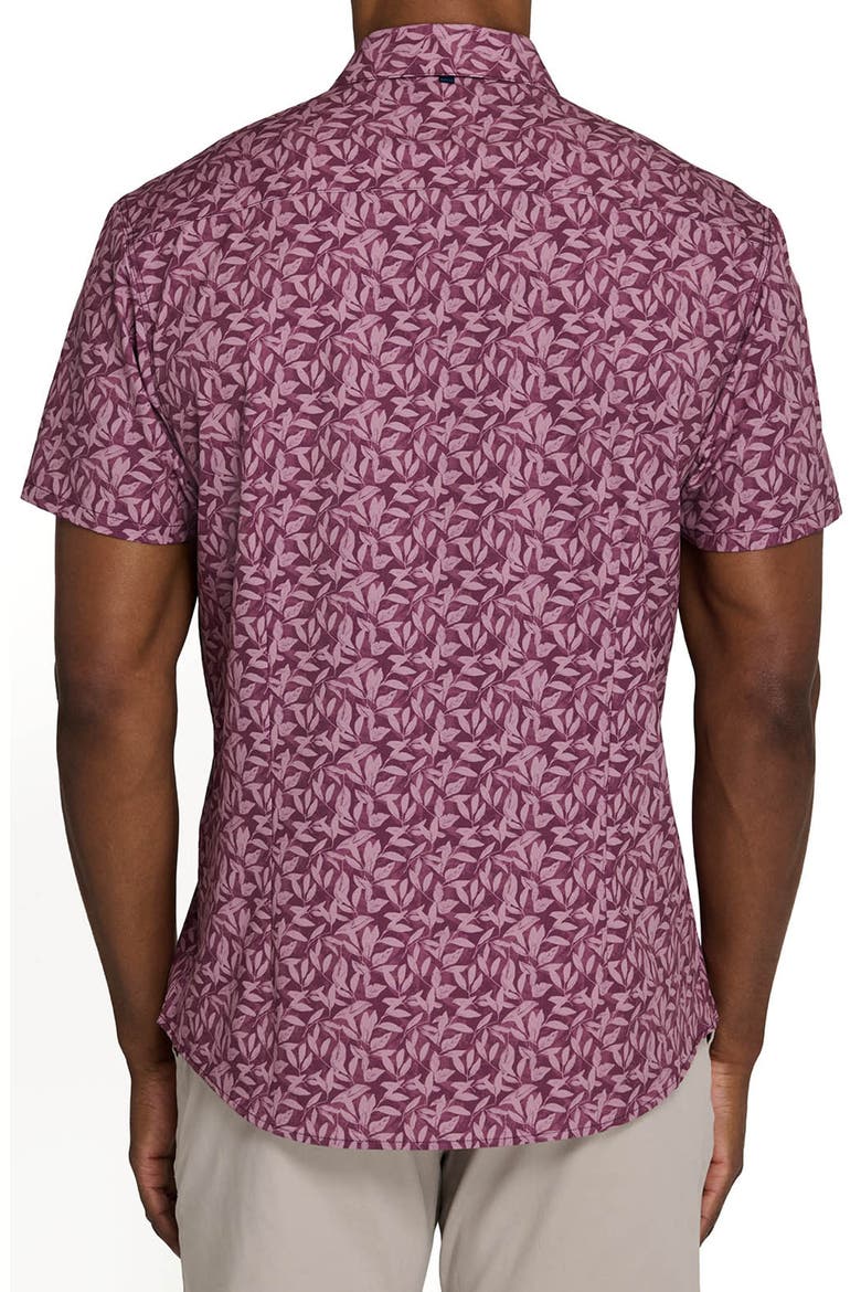 Leaf Print Performance Short Sleeve Button-Up Shirt, Alternate, color, MAROON