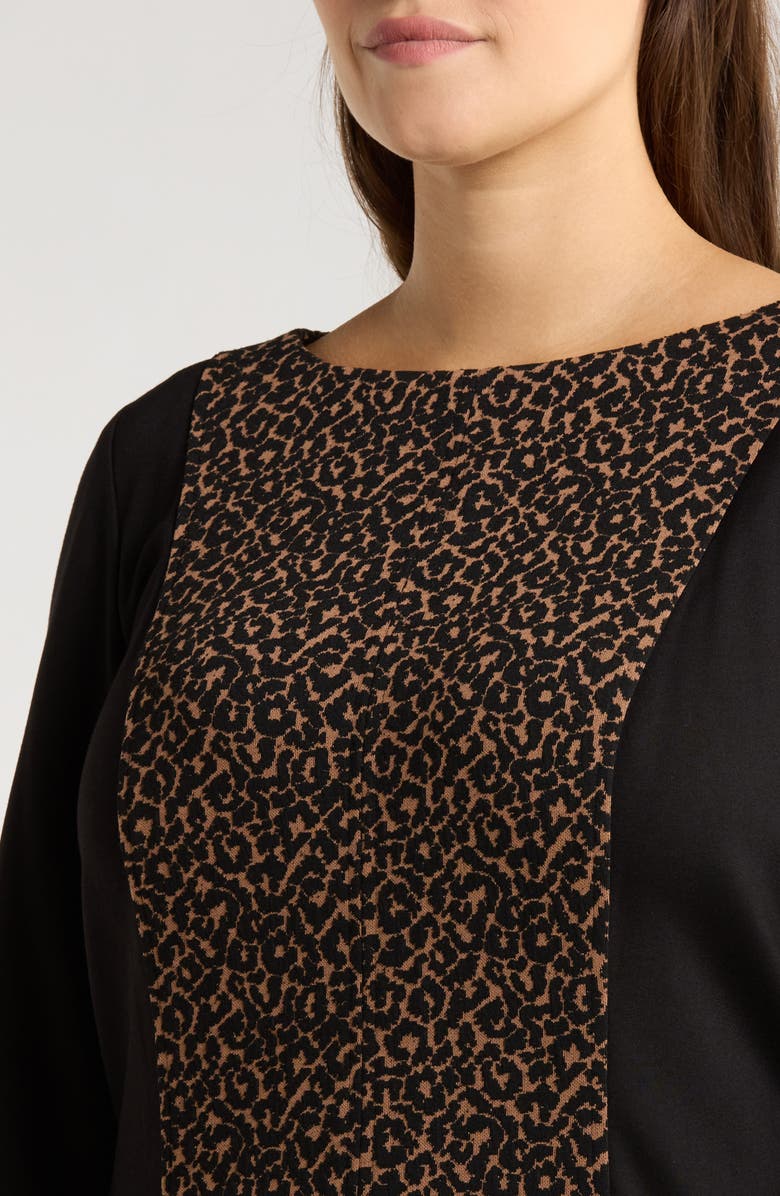 KASPER Contrast Long Sleeve Dress, Alternate, color, Dark Camel/ Black