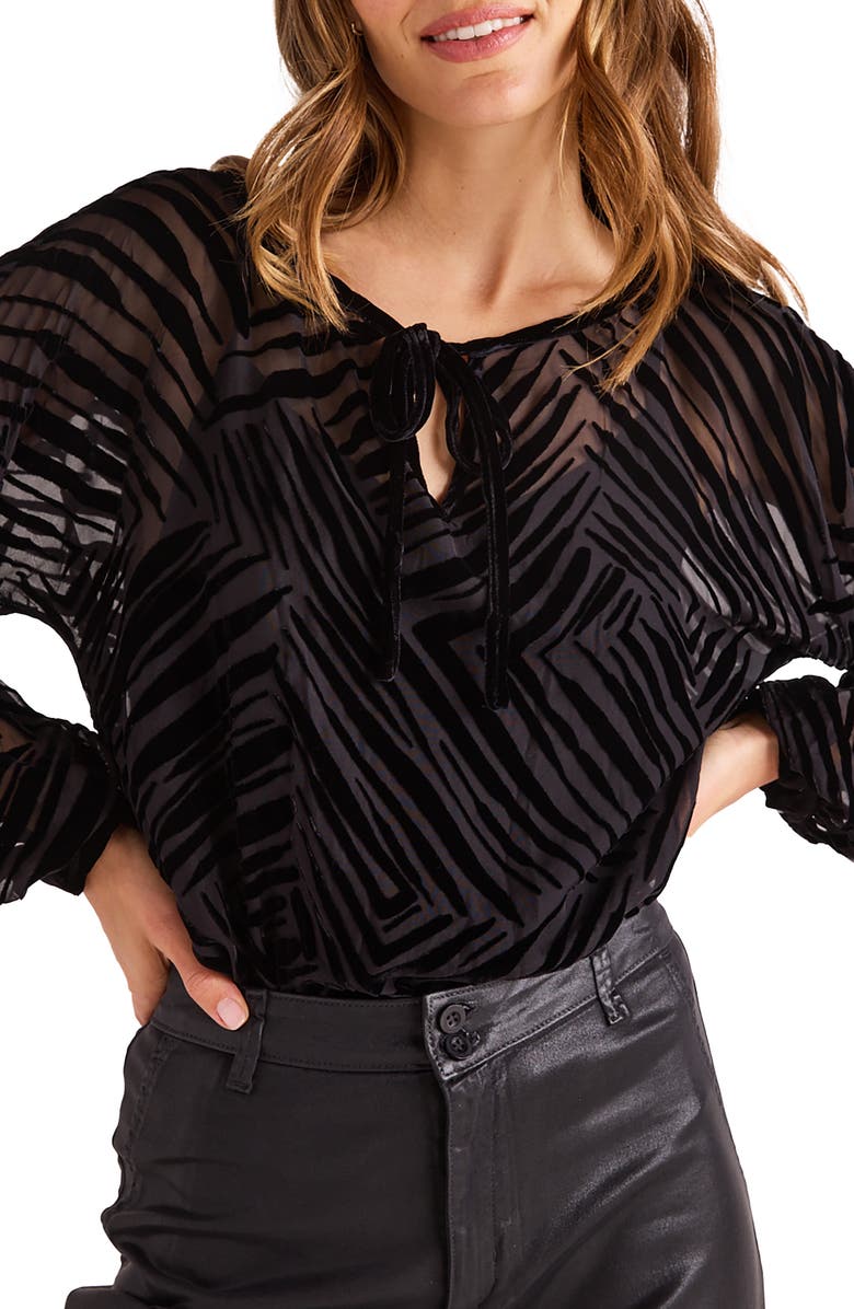 Bella Dahl Burnout Velvet Split Neck Top, Alternate, color, Black