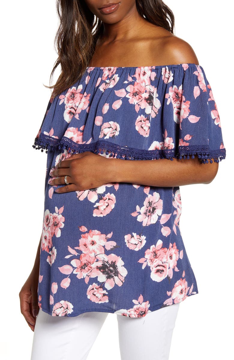 Fourteenth Place Cha Cha Off the Shoulder Maternity Top, Main, color, 